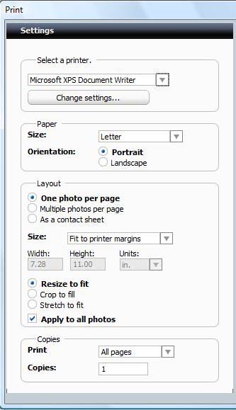 Print Settings pane