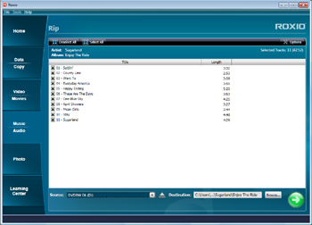 Rip CDs project window