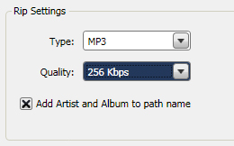The Rip CDs options panel